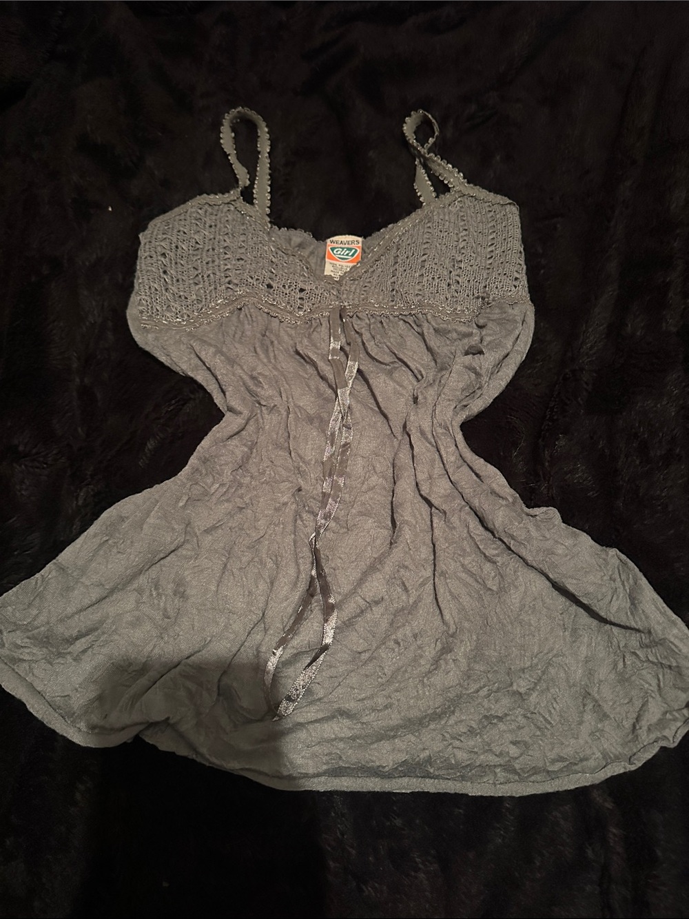 Woolrich Gray Crochet Bust Tank with Ribbon Tie